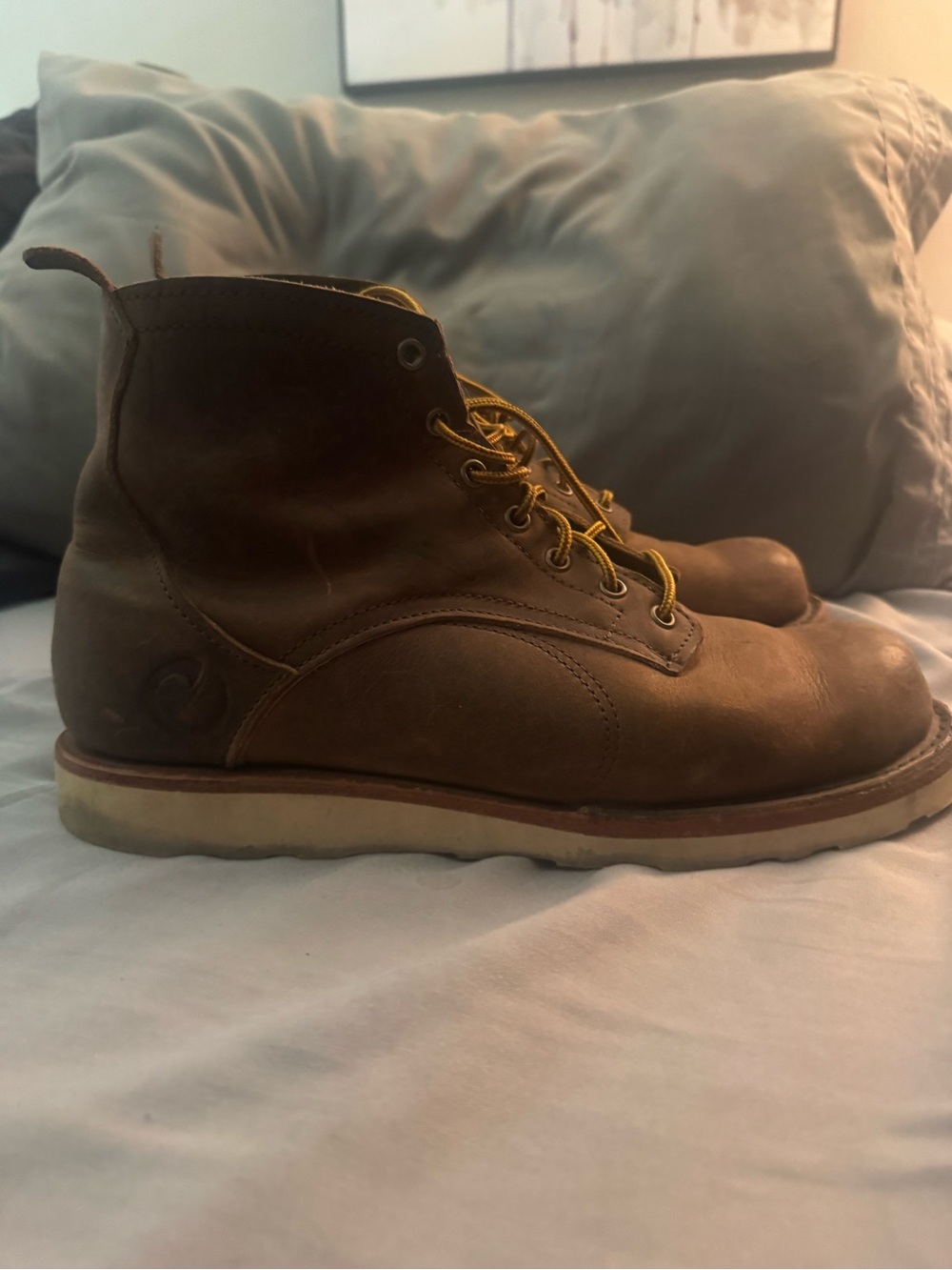 Danner Brown Leather Lace-Up Work Boots with Yellow Laces